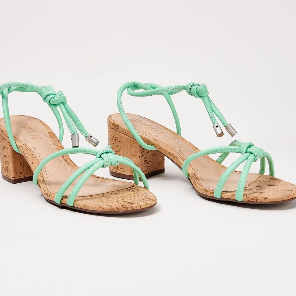 NIB Schutz Suzy Mid Block Leather Sandals Size 8.5B